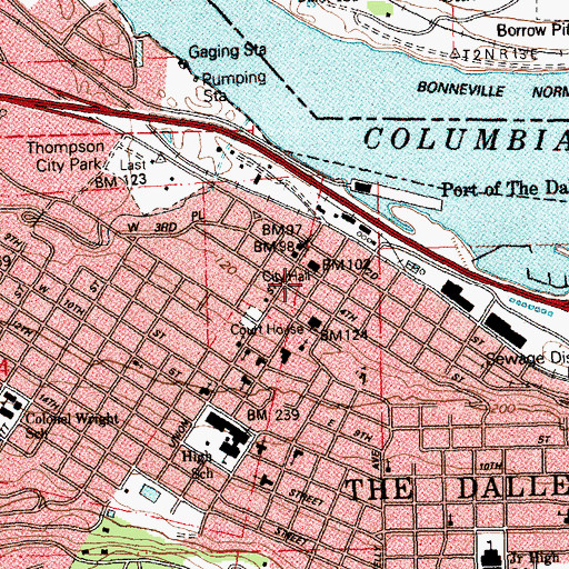 Topographic Map of The Dalles Police Department, OR