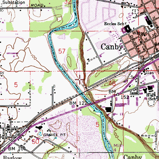 Topographic Map of Canby Police Department, OR