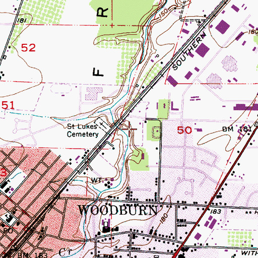 Topographic Map of Woodburn Police Department, OR
