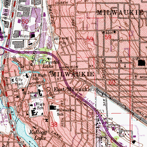 Topographic Map of Milwaukie Police Department, OR