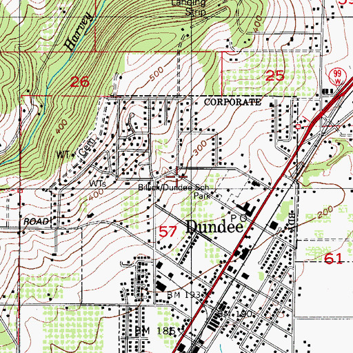Topographic Map of Dundee Police Department, OR