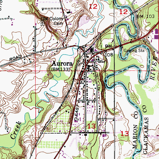 Topographic Map of Aurora Police Department, OR
