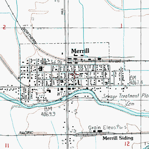 Topographic Map of Merrill Police Department, OR