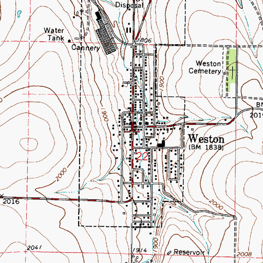 Topographic Map of Weston Police Department, OR