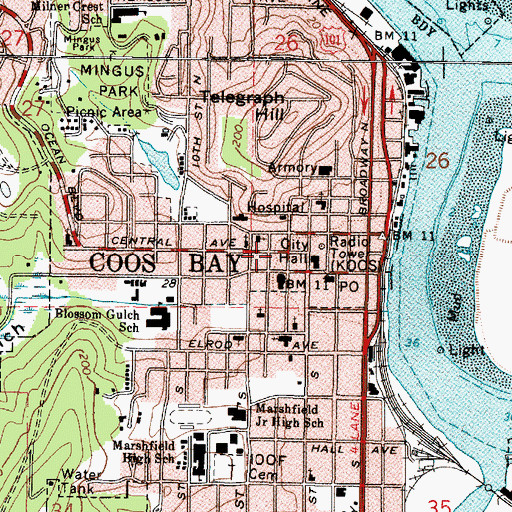 Topographic Map of Coos Bay Police Department, OR