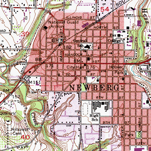 Topographic Map of Newberg - Dundee Police Department, OR