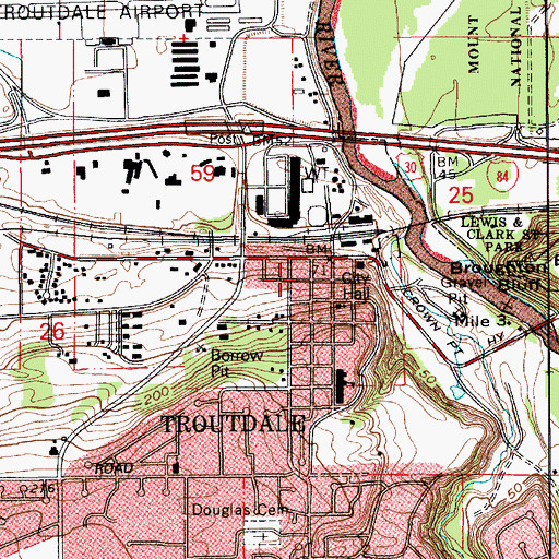 Topographic Map of Troutdale Police Department, OR