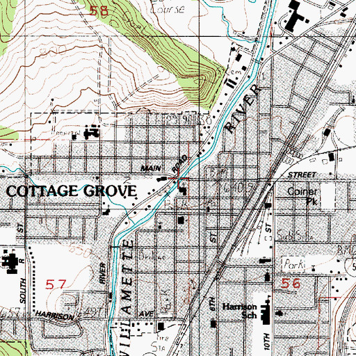 Topographic Map of Cottage Grove Police Department, OR