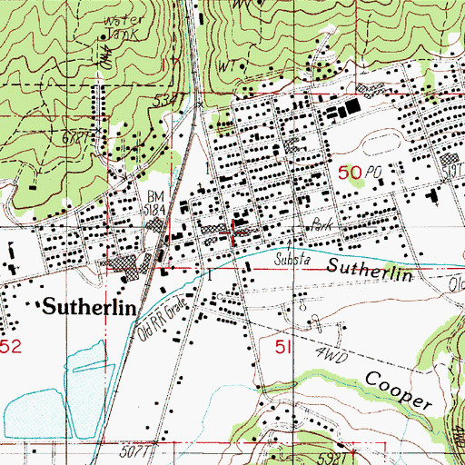 Topographic Map of Sutherlin Police Department, OR