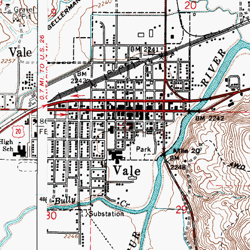Topographic Map of Vale City Sheriff's Office, OR
