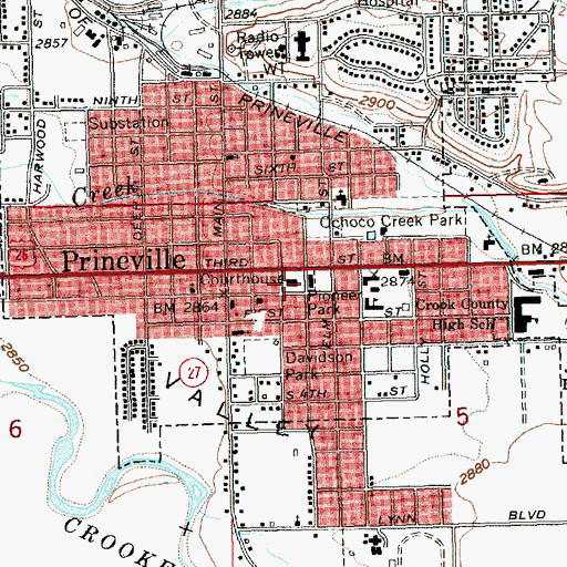 Topographic Map of Prineville Police Department, OR