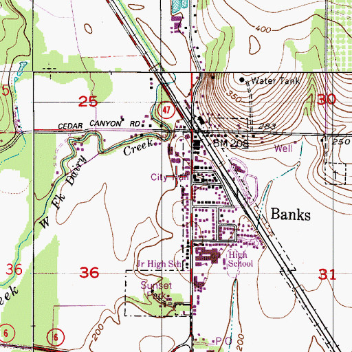 Topographic Map of Oregon State Police Department Banks, OR