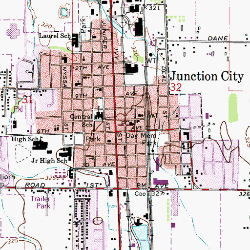 Topographic Map of Junction City Police Department, OR