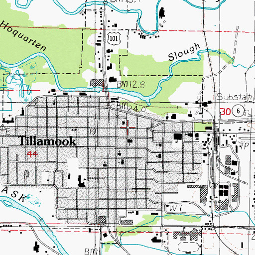 Topographic Map of Tillamook Police Department, OR