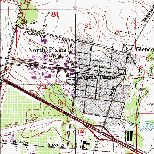 Topographic Map of North Plains Police Department, OR