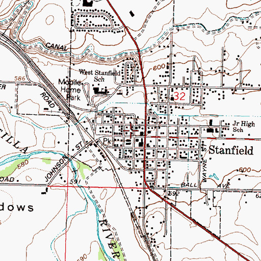 Topographic Map of Stanfield Police Department, OR