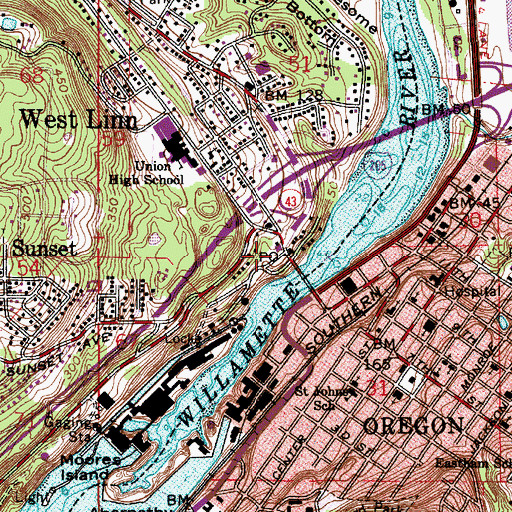 Topographic Map of West Linn Police Department, OR