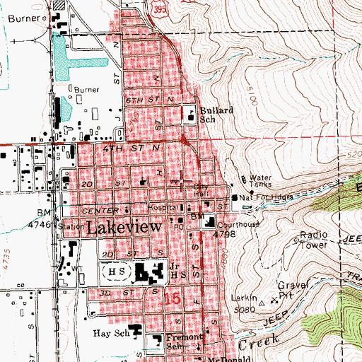 Topographic Map of Lakeview Police Department, OR