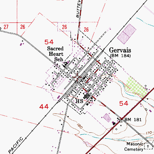 Topographic Map of Gervais Police Department, OR