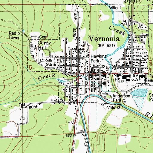 Topographic Map of Vernonia Police Department, OR