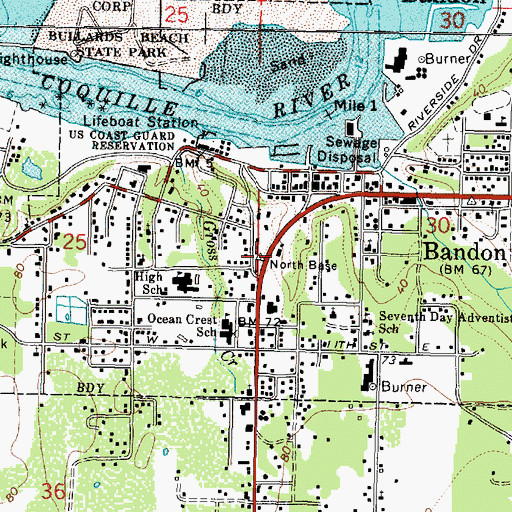 Topographic Map of Bandon Police Department, OR