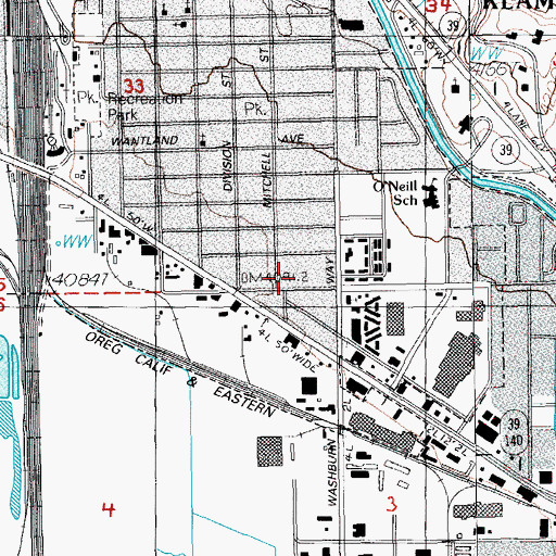 Topographic Map of Klamath Falls Police Department, OR