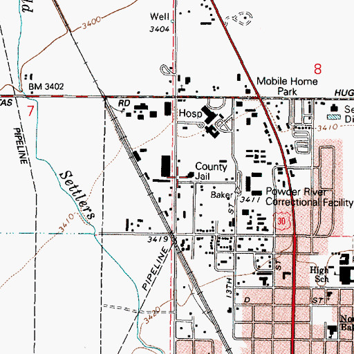 Topographic Map of Baker County Sheriff's Office, OR