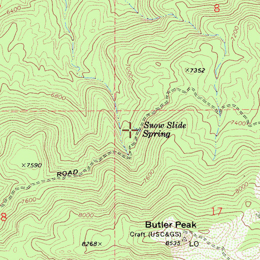 Topographic Map of Snow Slide Spring, CA