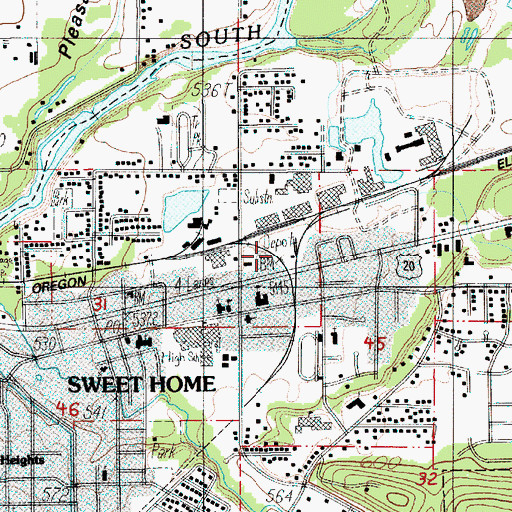 Topographic Map of Sweet Home Police Department, OR
