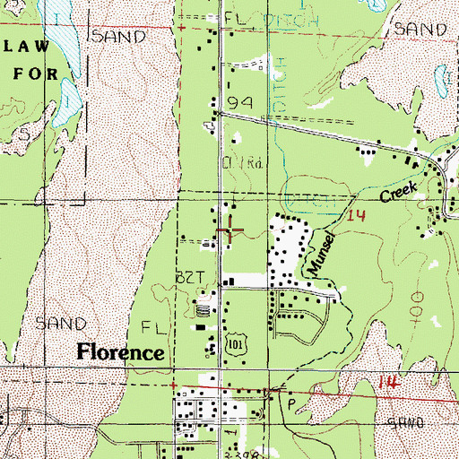 Topographic Map of Oregon State Police Department Florence, OR