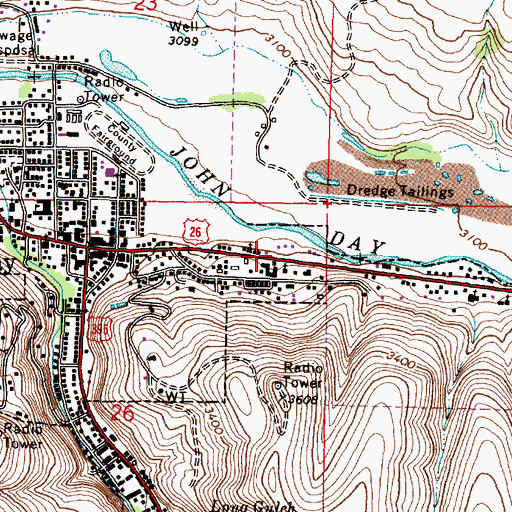 Topographic Map of Oregon State Police Department John Day, OR