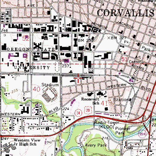 Topographic Map of Oregon State Police Department University Patrol Office, OR