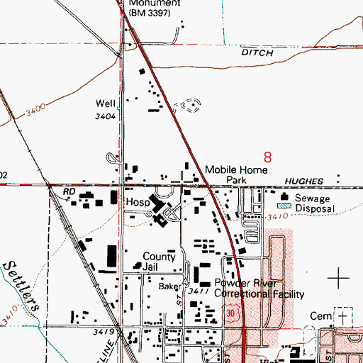 Topographic Map of Oregon State Police Department Baker City, OR