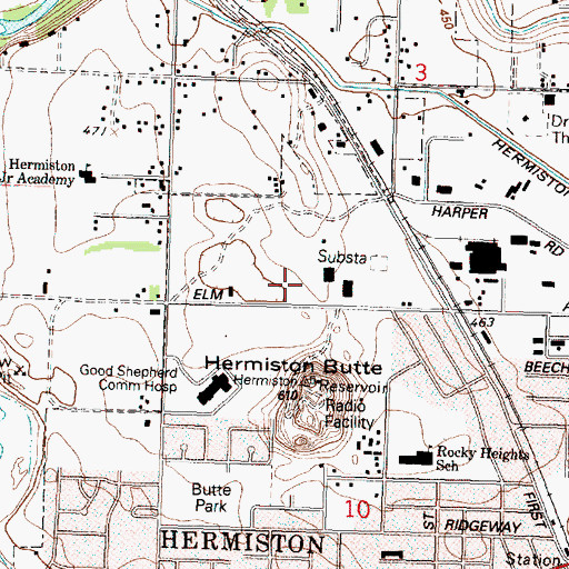 Topographic Map of Oregon State Police Department Hermiston, OR