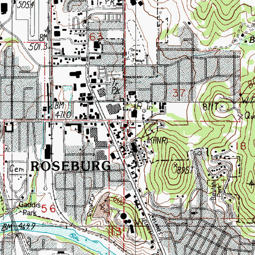 Topographic Map of Oregon State Police Department Roseburg Patrol, OR