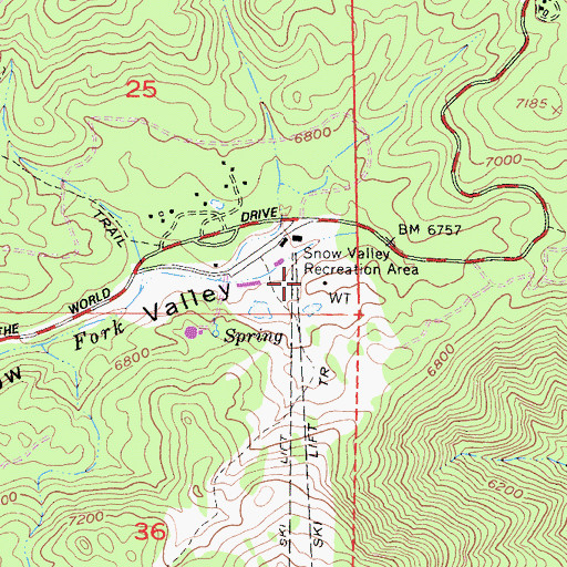 Topographic Map of Snow Valley Recreation Area, CA