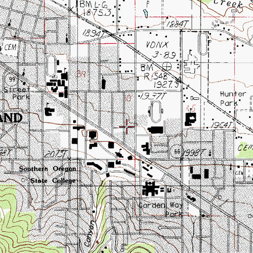 Topographic Map of Southern Oregon University Campus Public Safety Office, OR