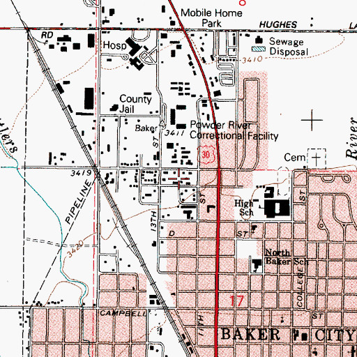 Topographic Map of Bureau of Land Management Vale District Baker Field Office, OR
