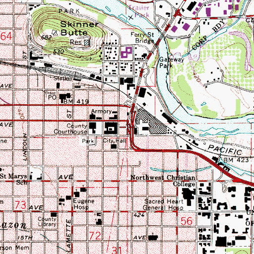 Topographic Map of United States Marshals Service Eugene, OR