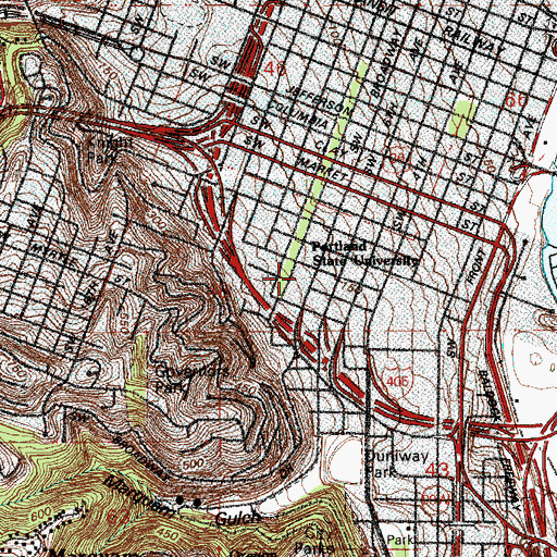 Topographic Map of Portland State University Campus Public Safety Office, OR