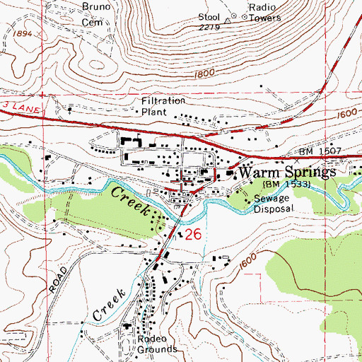 Topographic Map of Warm Springs Tribal Police Department, OR