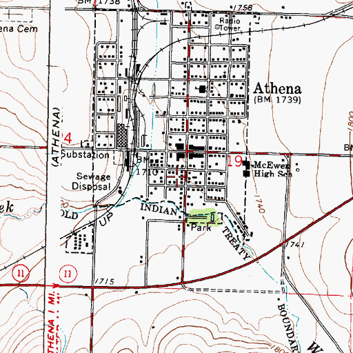 Topographic Map of Athena Police Department, OR