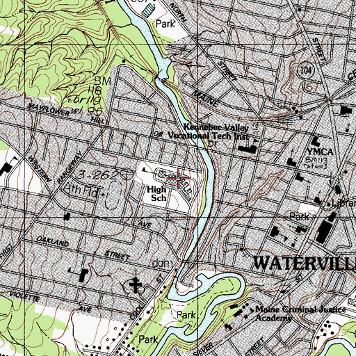 Topographic Map of Waterville Senior High School, ME