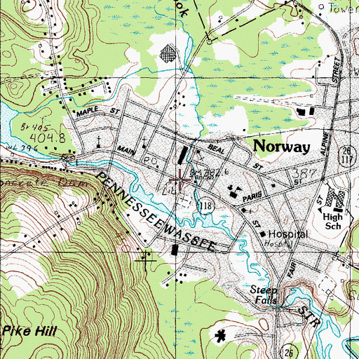 Topographic Map of Oxford Hills Technical School Region 11, ME