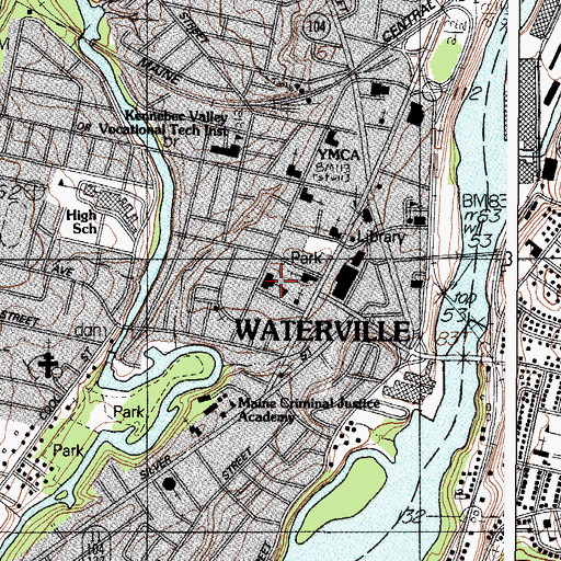 Topographic Map of Albert S Hall School, ME