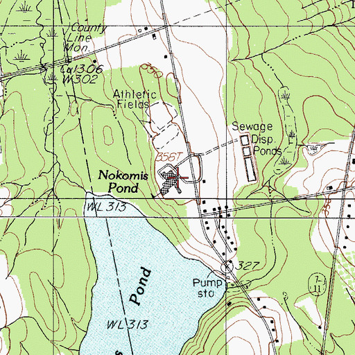 Topographic Map of Nokomis Regional High School, ME