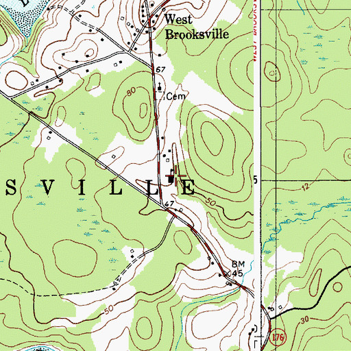 Topographic Map of Brooksville Elementary School, ME