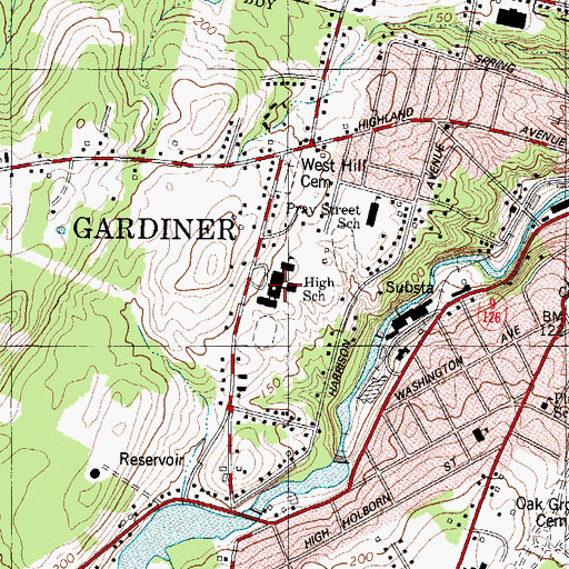 Topographic Map of Gardiner Area High School, ME