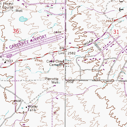 Topographic Map of Cave Creek Cemetery, AZ