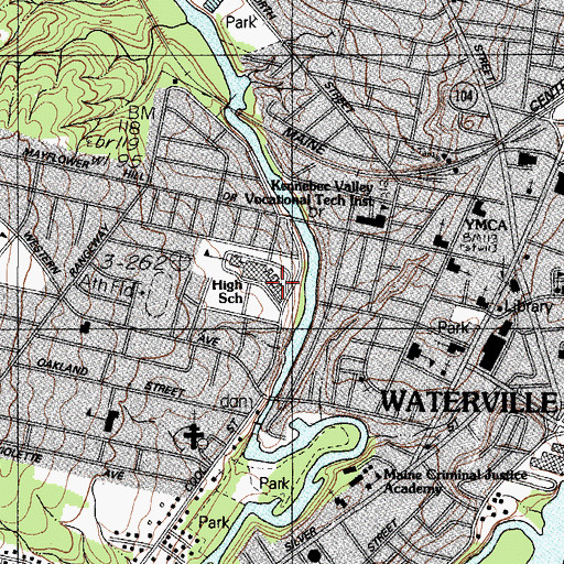 Topographic Map of Mid Maine Technical Center School, ME